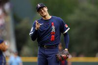 DENVER, COLORADO - JULY 13: Shohei Ohtani #17 of the Los Angeles Angels reacts in the first iinning during the 91st MLB All-Star Game at Coors Field on July 13, 2021 in Denver, Colorado. (Photo by Alex Trautwig/Getty Images)