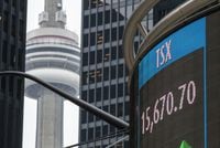 A sign board in Toronto shows the closing number for the TSX on Thursday October 29, 2020. THE CANADIAN PRESS/Frank Gunn