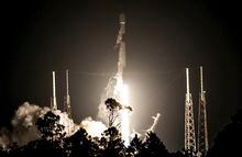 A SpaceX Falcon 9 rocket lifts off from Cape Canaveral Space Force Station, FL Sunday, Feb. 12, 2023. The rocket is carrying 55 Starlink internet satellites. (Craig Bailey/Florida Today via AP)