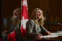 Minister of Middle Class Prosperity and Associate Minister of Finance Mona Fortier holds a press conference in Ottawa on Monday, Jan. 25, 2021. THE CANADIAN PRESS/Sean Kilpatrick