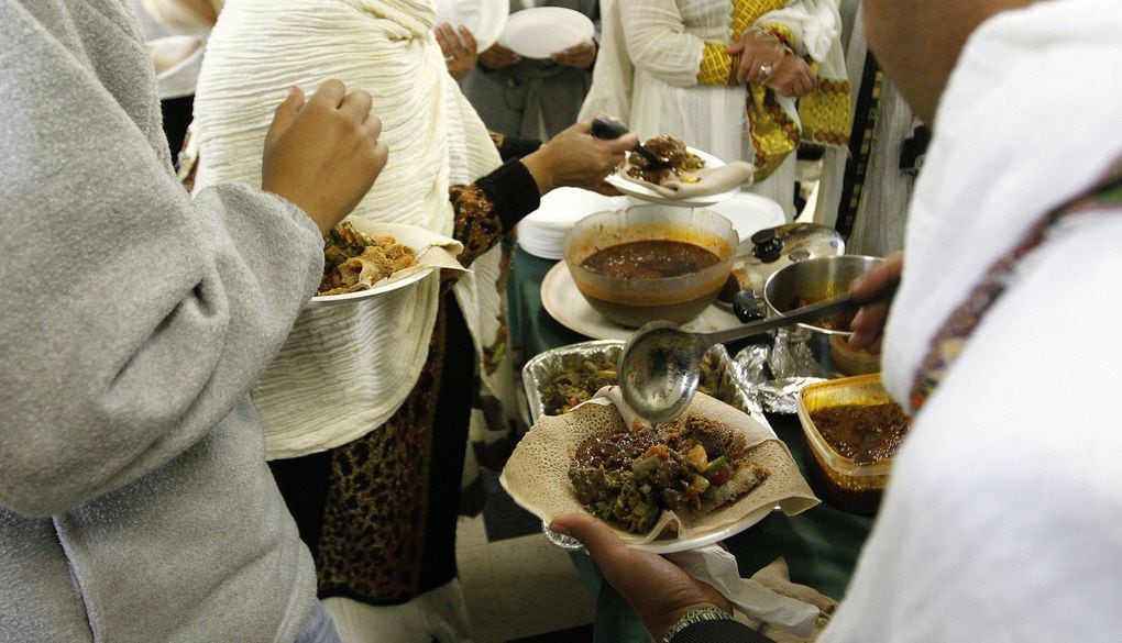 Members of the Ethiopian Community from GTA celebrate with a dinner the end of the Ethiopian Easter, or Fasika, at the St. Mary's Ethiopian Orthodox church on Tycos Drive, Toronto April 14, 2012,