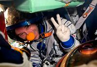 Founder of Cirque du Soleil Guy Laliberté sitting inside the Soyuz TMA-14 spacecraft to the International space station, near the town of Arkalyk, Kazakhstan, on Oct. 11, 2009. The federal tax court says the space trip is taxable.