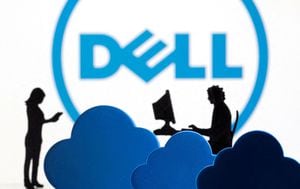 FILE PHOTO: 3D printed clouds and figurines are seen in front of the Dell logo in this illustration taken February 8, 2022. REUTERS/Dado Ruvic/Illustration/File Photo