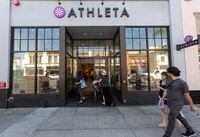 An Athleta clothing store is seen in Pasadena, Calif., Thursday, Sept. 20, 2018. The Gap is stepping in to the athleisure wear game, a category that has exploded in recent years. The clothes are intended to be formal enough to wear to the office, at least on casual Friday, and suitable for the gym or yoga studio directly afterward. Gap's Hill City brand will roll out in mid-October at hillcity.com and will be on display at 50 of the clothing chain's Athleta stores, which sell technical, athletic clothing for women. (AP Photo/Damian Dovarganes)