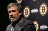 Boston Bruins President Cam Neely speaks to reporters during the hockey teams end-of-season news conference, Tuesday, June 18, 2019, in Boston. The Bruins lost to the St. Louis Blues in Game 7 of the NHL hockey Stanley Cup, Wednesday, June 12, 2019, in Boston. (AP Photo/Steven Senne)