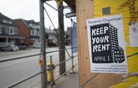 Posters calling for a rent protest is photographed at the corner of King St. West and Dunn Ave. in the Parkdale neighbourhood, on Mar 24 2020. With many Torontonians losing jobs because of the COVID-19 pandemic, the ability to pay their monthly rent is at risk.