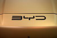 FILE PHOTO: The logo of the BYD Auto company is seen on a BYD SEAL electric vehicle during a BYD store opening at the car dealership Sternauto in Berlin, Germany January 31, 2024.  REUTERS/Annegret Hilse/File Photo