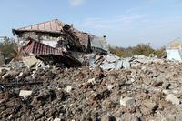 A building is destroyed following recent shelling in the town of Shusha, in the course of a military conflict over the breakaway region of Nagorno-Karabakh, on Oct. 28, 2020.