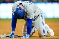 Toronto Blue Jays' Matt Chapman reacts after a baseball game against the New York Yankees, Thursday, April 14, 2022, in New York. (AP Photo/Frank Franklin II)