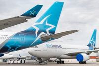 The Air Transat planes are photographed at Pearson airport in Toronto, on Thursday, Sept., 10, 2020. (Christopher Katsarov/The Globe and Mail)