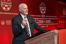 Earl Cochrane is shown at a Canada Soccer event in Winnipeg in a May 7, 2022 handout photo. Cochrane marked his final day Friday as Canada Soccer's general secretary, looking forward not back.THE CANADIAN PRESS/HO-Canada Soccer-David Lipnowski **MANDATORY CREDIT**