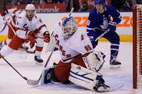 Carolina Hurricanes emergency goaltender David Ayres is seen during a game against the Toronto Maple Leafs, at Scotiabank Arena, in Toronto, on Feb. 22, 2020.