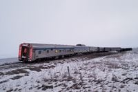 A derailed VIA passenger train is seen near Katrime, Man., is a Dec. 31, 2019, handout photo.