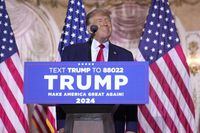 FILE - Former President Donald Trump announces he is running for president for the third time as he speaks at Mar-a-Lago in Palm Beach, Nov. 15, 2022. (AP Photo/Andrew Harnik, File)