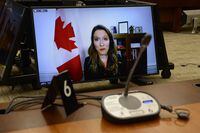 Katie Telford, Chief of Staff to the Prime Minister, appears as a witness via videoconference during a House of Commons finance committee in the Wellington Building in Ottawa, Thursday, July 30, 2020. Conservatives are calling on Prime Minister Justin Trudeau to allow his chief of staff to testify on what she knew about a complaint involving former defence chief general Jonathan Vance. THE CANADIAN PRESS/Sean Kilpatrick