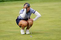 CINCINNATI, OHIO - SEPTEMBER 08: Emily Kristine Pederson plays lines up a putt on the fourth green during the second round of the Kroger Queen City Championship presented by P&G at Kenwood Country Club on September 08, 2023 in Cincinnati, Ohio. (Photo by Dylan Buell/Getty Images)