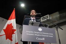 Minister of Immigration, Refugees and Citizenship Sean Fraser makes an announcement in Ottawa on Friday, October 7, 2022. The federal government is planning a massive increase in the number of immigrants entering Canada per year, with a target of 500,000 by 2025. THE CANADIAN PRESS/ Patrick Doyle