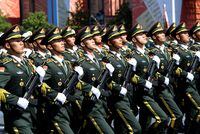 Soldiers of China's People's Liberation Army march during the Victory Day Parade in Red Square in Moscow, Russia, on June 24, 2020.
