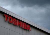 FILE PHOTO: The logo of Toshiba Corp. is seen at the company's facility in Kawasaki, Japan February 13, 2017. REUTERS/Issei Kato/File Photo
