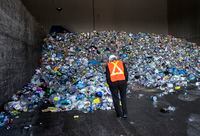 Materials that will be recycled, fill a storage area at a materials recycling facility in London, Ont., on March 18 2019.