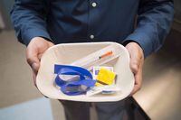 An injection kit is seen inside the newly opened Fraser Health supervised consumption site in Surrey, B.C., on Tuesday, June 6, 2017. A professor of public health says the Alberta government's decision to close down a safe injection site in Calgary is short-sighted and sad. THE CANADIAN PRESS/Jonathan Hayward