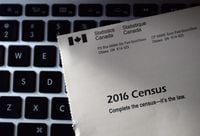 A Statistics Canada 2016 Census mailer sits on the key board of a laptop after arriving in the mail at a residence, in Ottawa in a May 2, 2016, file photo.&nbsp;By the time the 2016 census rolled around, the ranks of Canada's seniors over age 65 had for the first time outnumbered the nation's youth 14 years of age and younger. THE CANADIAN PRESS/Sean Kilpatrick
