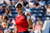 Sep 4, 2021; Flushing, NY, USA; Bianca Andreescu of Canada reacts after match point against Greet Minnen of Belgium (not pictured) on day six of the 2021 U.S. Open tennis tournament at USTA Billie Jean King National Tennis Center. Mandatory Credit: Geoff Burke-USA TODAY Sports