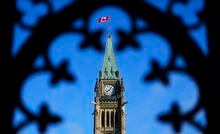The Canada flag flies atop the Peace Tower on Parliament Hill in Ottawa on Friday, May 5, 2023. THE CANADIAN PRESS/Sean Kilpatrick