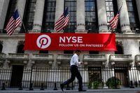 A Pinterest banner hangs on the facade of the New York Stock Exchange on Sept. 22, 2017.