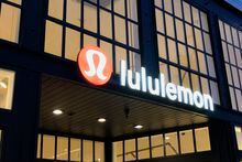 In this Thursday, Feb. 20, 2020, file photo, a Lululemon sign is shown on a location in Burlingame, Calif.