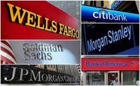 A combination file photo shows Wells Fargo, Citibank, Morgan Stanley, JPMorgan Chase, Bank of America and Goldman Sachs from Reuters archive.