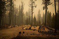 A property that was destroyed by the Lower East Adams Lake wildfire is seen in Scotch Creek, B.C., on Sunday, August 20, 2023. THE CANADIAN PRESS/Darryl Dyck