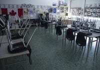 A empty classroom is pictured at Eric Hamber Secondary school in Vancouver on Monday, March 23, 2020.