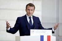 French President Emmanuel Macron speaks during a news conference in Paris, on Sept. 27, 2020.