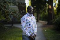 Olumuyiwa Igbalajobi is photographed outside his home near the University of British Columbia Campus in Vancouver, British Columbia, Sunday, August 7, 2022. Nigerian post-secondary students are challenging Canadian universities on English proficiency requirement tests which cost more than $250 and expire after three years. Rafal Gerszak/The Globe and Mail 
