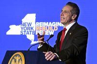 New York Gov. Andrew Cuomo delivers his State of the State address in Albany, N.Y., on Jan. 11, 2021.