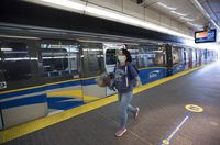 A near empty waterfront train platform is pictured in downtown Vancouver, on April 20, 2020.