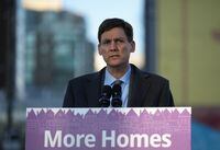 B.C. Premier David Eby speaks during an announcement about the construction of new modular housing projects to house the homeless, in Vancouver, on Wednesday, December 14, 2022. THE CANADIAN PRESS/Darryl Dyck