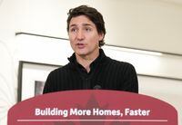 Canadian Prime Minister Justin Trudeau makes an announcement regarding new housing in Brampton, Ont., Friday, Oct. 20, 2023. THE CANADIAN PRESS/Nathan Denette