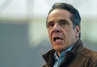 New York Gov. Andrew Cuomo speaks at a COVID-19 vaccination site, in New York, on March 8, 2021.
