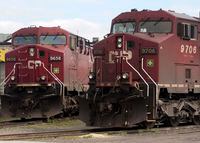 Canadian Pacific locomotives sit in a rail yard Wednesday, May 23, 2012 in Montreal. n Pacific Railway says it moved the most grain last month in the company's 139-year history. THE CANADIAN PRESS/Ryan Remiorz
