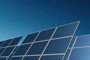File Number: 4393368Solar panels with blue sky.Credit: iStockphoto(Royalty-Free)