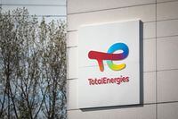(FILES) A photograph shows the logo of TotalEnergies at the Total Energies refinery site, in Gonfreville-l'Orcher, near Le Havre, northwestern France, on October 5, 2022. TotalEnergies plans "to increase hydrocarbon production by 2 to 3% a year over the next five years". (Photo by Lou BENOIST / AFP) (Photo by LOU BENOIST/AFP via Getty Images)