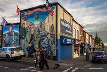 11.22.2022 Belfast, Northern Ireland. Murals honouring loyalist paramilitaries line many walls in the largely Protestant neighbourhood of Shankill Road in west Belfast
