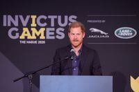 THE HAGUE, NETHERLANDS - APRIL 22:  Prince Harry, Duke of Sussex speaks on stage at the Invictus Games 2025 host city announcement during day seven of the Invictus Games The Hague 2020 at Zuiderpark on April 22, 2022 in The Hague, Netherlands. The bid for the Invictus Games 2025 has been awarded to Vancouver and Whistler, British Columbia, Canada, in partnership with True Patriot Love Foundation. These Games will be the first to incorporate winter adaptive sports, in addition to some of the core sports from previous Invictus Games. (Photo by Chris Jackson/Getty Images for the Invictus Games Foundation)