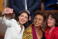 Rep.-elect Alexandria Ocasio-Cortez takes a selfie with Rep. Ann McLane Kuster and Rep. Barbara Lee at the Capitol in Washington, D.C., on Thursday, Jan. 3, 2019.