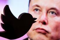A 3D printed Twitter logo is seen in front of a displayed photo of Elon Musk in this illustration taken October 27, 2022. REUTERS/Dado Ruvic/Illustration