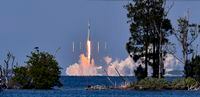 Launch of a SpaceX Falcon 9 rocket at 3:21 p.m. EDT Friday, Aug. 19, 2022, carrying a batch of Starlink satellites from Launch Complex 40 at Cape Canaveral Space Force Station., Fla. (Malcolm Denemark/Florida Today via AP)