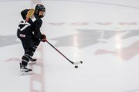 Jessie Eldridge skates during Hockey Canada's National Women’s Program selection camp in Calgary, Alta., Thursday, Aug. 4, 2022. Eldridge's journey to wearing the Maple Leaf at her first women's world hockey championship took a few twists and turns. THE CANADIAN PRESS/Jeff McIntosh