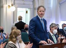 Nova Scotia Finance Minister Allan MacMaster presents the 2022-23 provincial budget at the legislature in Halifax on Tuesday, March 29, 2022. THE CANADIAN PRESS/Andrew Vaughan